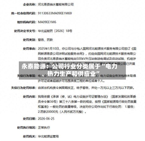 永泰能源：公司行业分类属于“电力、热力生产和供应业”-第1张图片