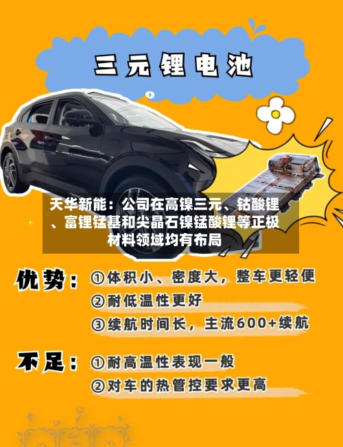 天华新能：公司在高镍三元、钴酸锂	、富锂锰基和尖晶石镍锰酸锂等正极材料领域均有布局-第2张图片