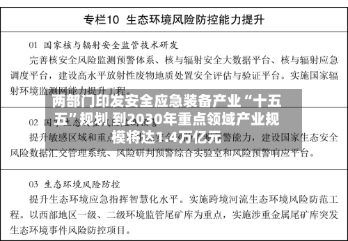 两部门印发安全应急装备产业“十五五”规划 到2030年重点领域产业规模将达1.4万亿元-第2张图片